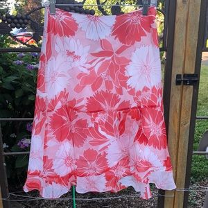 Petite Sophisticate salmon and white silk skirt with ruffle size 4
